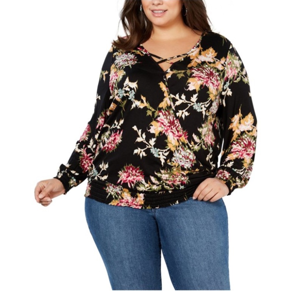 Style & Co Smocked Criss Cross Pullover Top Size 2X